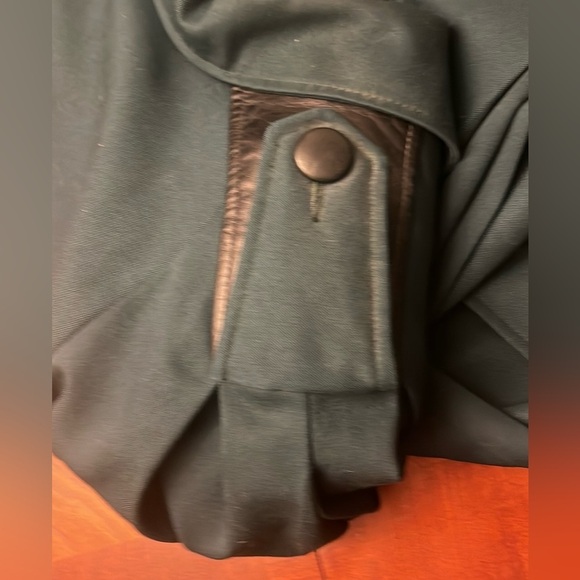 Vintage Trench Coat Leather Wool Forest Green 12 - Picture 6 of 13